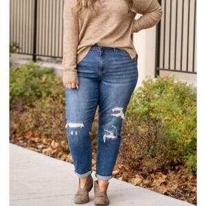 Judy Blue Boyfriend Fit Distressed Jeans Womens 14W High Waist